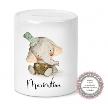 Preview: Emaillebecher Keramikbecher Elefant vielen Variationen möglich personalisiert mit Name Kindergarten Geburt Taufe Kindergartenkind Einschulung Geburtstag von Lüttentüddel®